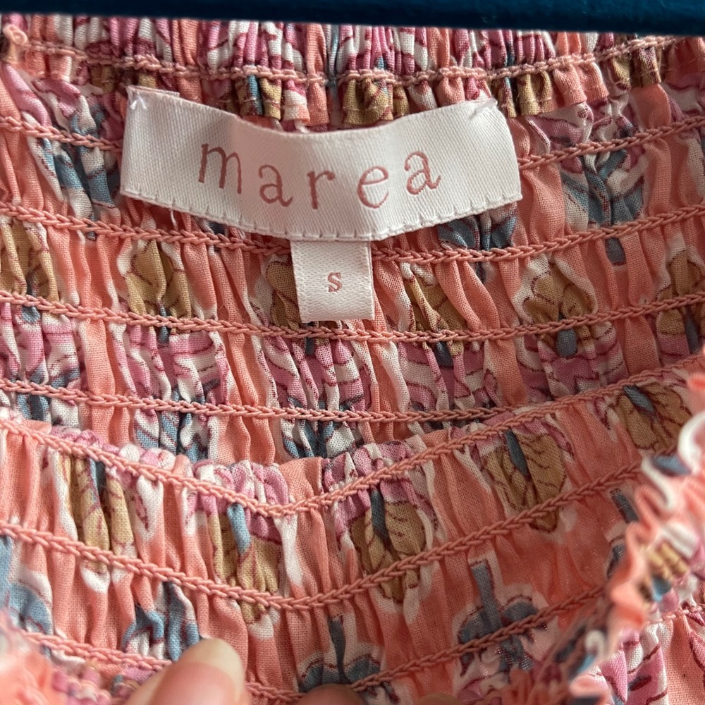 Marea Floral Block Print Dress Womens Small Pink Coastal Boho Smocked Mini NWOT - Picture 5 of 8